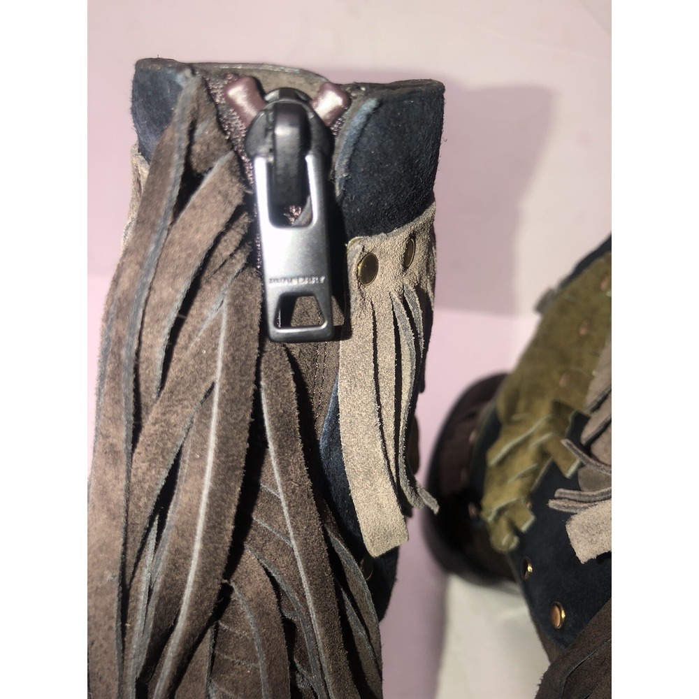 Burberry Boots Women's 9.5 Brown Suede Leaf Fringe Studs Ankle Runway 39.5 NEW - Picture 10 of 13